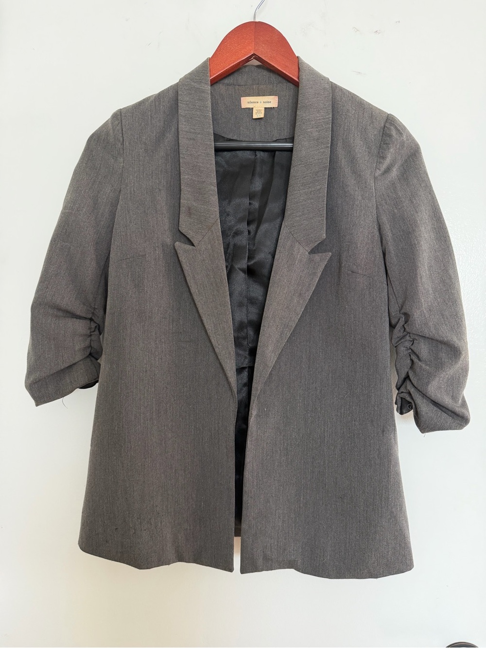 silence + noise Gray Open-Front Blazer with Ruched Sleeves